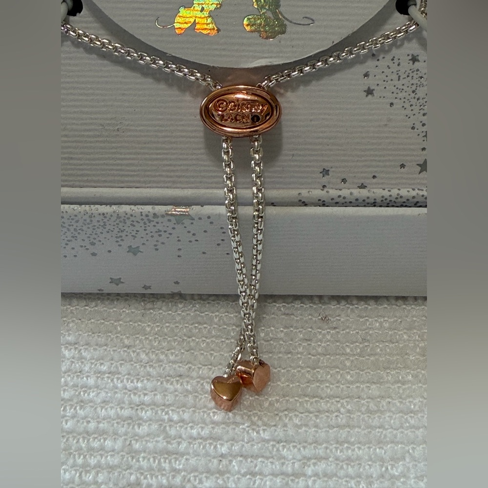 Disney Silver Plated Two Tone Minnie & Mickey (Love) Charm Adjustable Bracelet - Picture 3 of 14